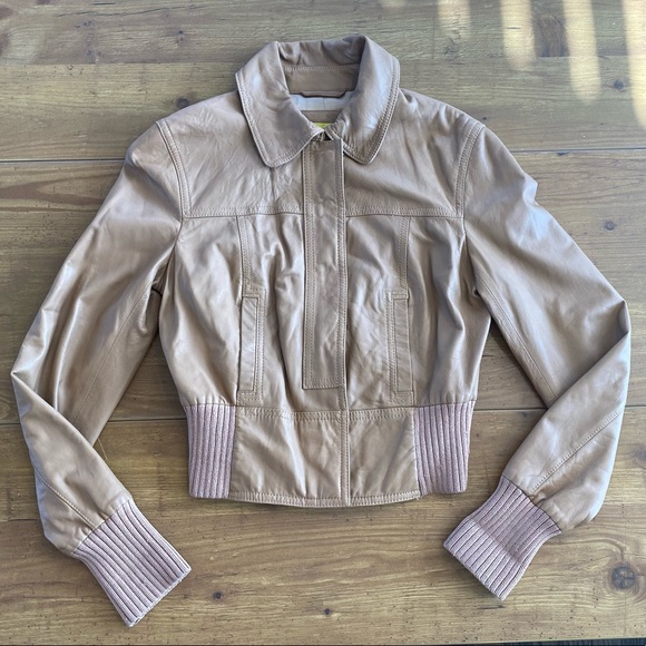 Catherine Malandrino Stunning Lamb Leather Bomber Jacket Coat Camel Tan - Picture 6 of 14